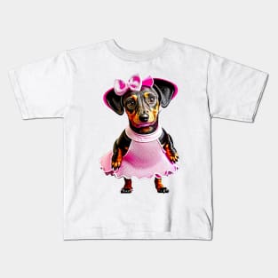 Glamour Pup: Dachshund in Pink Tutu and Lipstick Tee Kids T-Shirt